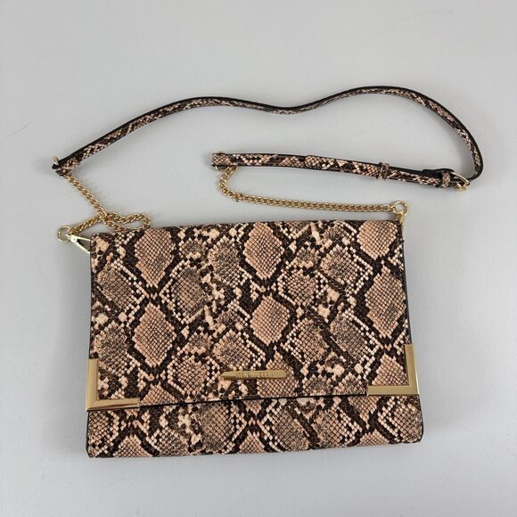 Steve Madden Women's Snake Skin Crossbody Purse Bag Handbag Gold Chain Strap - Picture 1 of 12